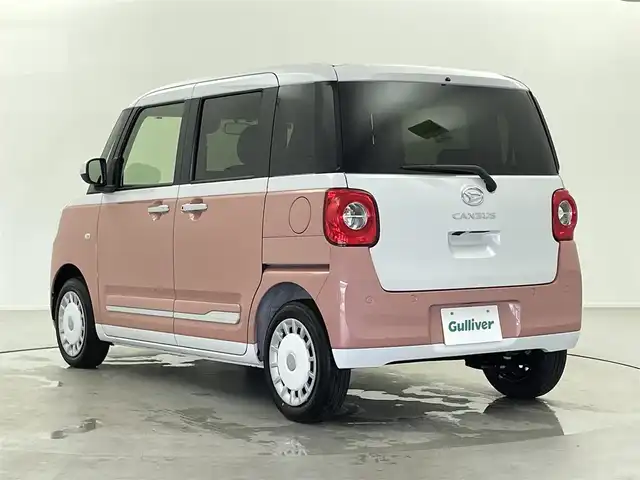 ダイハツ ムーヴ キャンバス ストライプス G 熊本県 2024(令6)年 0.1千km シャイニングホワイトパール/アプリコットピンクメタリック ナビ装着用アップグレードパック/両側パワースライドドア/USBソケット/保温カップホルダー/前席シートヒーター/プッシュスタート/電動格納ミラー/純正ホイールキャップ/前後コーナーセンサー/LEDライト/フォグランプ/オートライト/オートホールド/ステアリングスイッチ/スペアキー