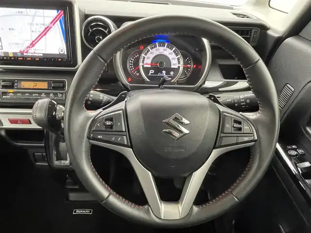 スズキ スペーシア カスタム HYBRID XS ターボ 熊本県 2019(令1)年 4.3万km ピュアホワイトP ワンオーナー/禁煙車　/社外8インチナビCN-RZ856（ＣＤ・ＤＶＤ・フルセグ・ＢＴ・ＳＤ・ＵＳＢ）/全周囲カメラ　/社外前方ドライブレコーダー　/両側パワースライドドア　/後ろのみコーナーセンサー　/運転席シートヒーター　/クルーズコントロール/衝突軽減ブレーキ/横滑り防止/アイドリングストップ/ハーフレザーシート/純正フロアマット/純正１５インチAW/オートライト/LEDヘッドライト/オートマチックハイビーム/フォグライト/スマートキー/プッシュスタート/スペアキー1本/保証書/取扱説明書