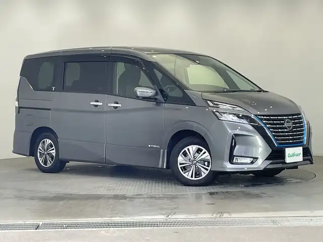 日産 セレナ e－パワー ハイウェイスター V 栃木県 2021(令3)年 1.6万km ダークメタルグレー SDナビ/（CD/DVD/Bluetooth/フルセグTV）/バックカメラ/全方位カメラ/プロパイロット/衝突軽減ブレーキ/ブラインドスポットモニター/前後コーナーセンサー/ETC/前後ドライブレコーダー/両側パワースライドドア/インテリジェントルームミラー/オートライト/LEDヘッドライト/横滑り防止装置/スマートキー/プッシュスタート/電動格納ミラー/純正アルミホイール/純正フロアマット