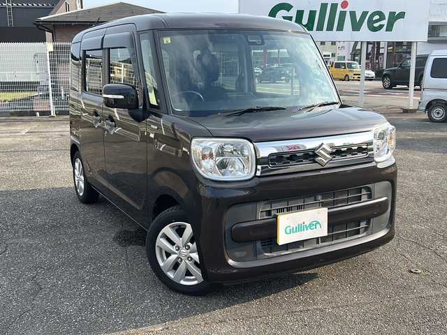 スズキ スペーシア HYBRID X 富山県 2020(令2)年 5.3万km アーバンブラウンパールメタリック スマートキー/両側パワースライドドア/衝突安全ブレーキ/Bluetooth/純正14インチAW/シートヒーター（D席）/LEDヘッドライト/純正フロアマット/純正ドアバイザー/横滑り防止装置/アイドリングストップ/電動格納ウィンカーミラー/ETC2.0/保証書/取扱説明書/スペアキー/点検整備記録簿