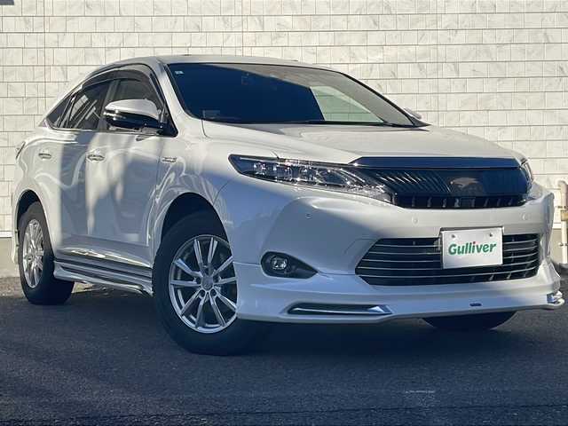 トヨタ ハリアー ハイブリッド プレミアム 福島県 2015(平27)年 11.1万km ホワイトパールクリスタルシャイン 4WD サンルーフ Blutooth バックカメラ 純正SDナビ フルセグTV ETC コーナーセンサー 車線逸脱警報 横滑り防止 純正LEDライト オートライト ドライブレコーダー前 純正モデリスタフルエアロ スペアキー　パワーバックドア