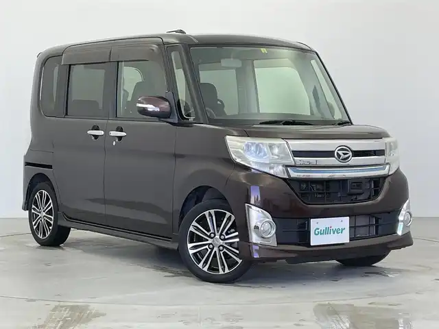 ダイハツ タント カスタム RS SA 富山県 2014(平26)年 5.4万km プラムブラウンクリスタルマイカ 純正ナビ(AM/FM/DVD/CD/BT/iPod)/フルセグTV/横滑り防止装置/衝突軽減ブレーキ/オートライト/LEDヘッドライト/サンシェード/社外フロアマット/純正AW/ベンチシート/フルフラットシート/ダブルサイドエアバッグ/プッシュスタート/電動格納ミラー/バニティミラー