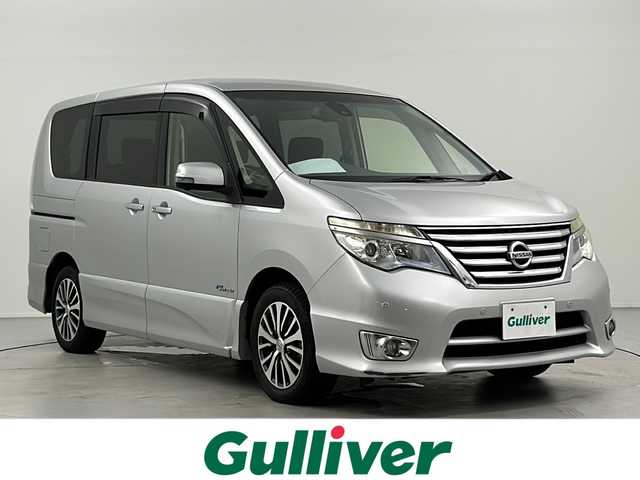 日産 セレナ ハイウェイS S HV Aセーフ 岐阜県 2015(平27)年 10.5万km ブリリアントシルバー 純正8インチナビ/CD/DVD/Bluetooth/HDMI/フルセグTV/純正フリップダウンモニター/全方位カメラ/衝突軽減ブレーキ/両側パワースライドドア/クルーズコントロール/レーンキープアシスト/ETC