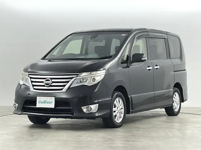 日産 セレナ ハイウェイスター Vエアロ+Safty 福島県 2016(平28)年 6.3万km ダイヤモンドブラック ４WD/エマージェンシーブレーキ/・ディスプレイ付自動防眩式ルームミラー/(ミラーにバックカメラ・アラウンドビューモニター)/・踏み間違い衝突防止アシスト/・フロント& バックソナー/・ふらつき警報/・衝突軽減ブレーキ/・レーンキープアシスト/社外ナビゲーション/・型式：CN-R330WD/・【Bluetooth/TV/AM・FM/CD/DVD】/・ETC/・前後ドライブレコーダー/純正フロアマット/ドアバイザー/LEDライト/・フォグライト/・オートライト/電動格納ウィンカーミラー/プッシュスタート/・スマートキー