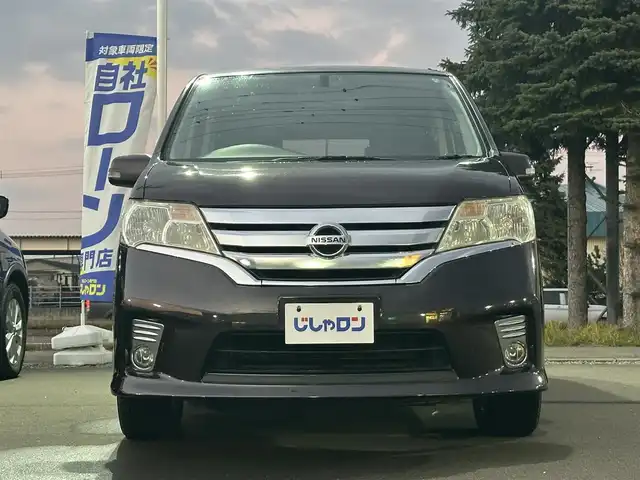 日産 セレナ ハイウェイスター 道北・旭川 2013(平25)年 12.3万km オーロラモーヴ (株)IDOMが運営する【じしゃロン旭川店】の自社ローン専用車両になります。こちらは現金またはオートローンご利用時の価格です。自社ローンご希望の方は別途その旨お申付け下さい/　/・純正ナビ(CD/DVD/BT/SD/フルセグ)/・バックカメラ/・ETC/・クルーズコントロール/・片側パワースライドドア/・アイドリングストップ/・電動格納ウィンカーミラー/・プッシュスタート/・スマートキー1個/・フォグランプ/・現車装着スタッドレスタイヤ 社外AW205/50R17/・取扱説明書