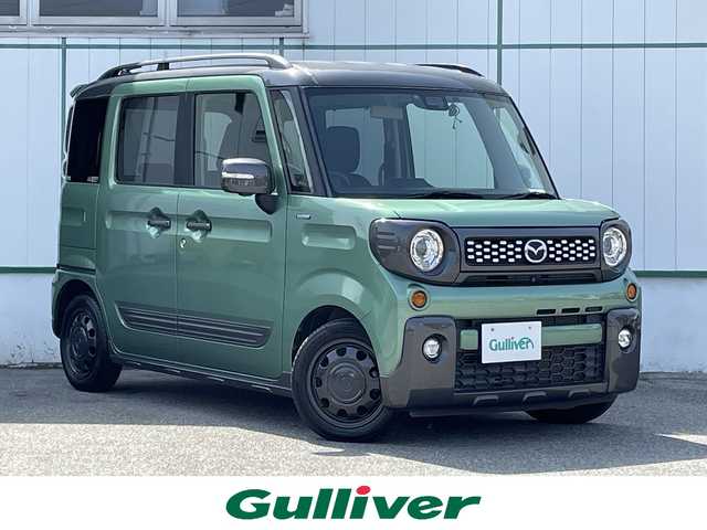 マツダ フレアワゴンタフスタイル ハイブリッドXT 山梨県 2019(令1)年 4.3万km ツールグリーンパールメタリック/ガンメタリック 社外SDナビ(AVIC-RLS901)/CD/DVD/BT/SD/フルセグTV/全方位カメラ/ETC/前後ドライブレコーダー/両側電動スライドドア/ルーフレール/前席シートヒーター/クルーズコントロール/スペアキー1本/取扱説明書/保証書