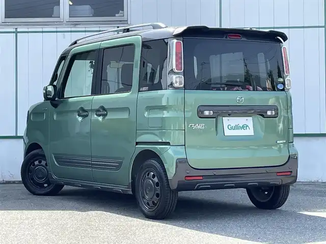 マツダ フレアワゴンタフスタイル ハイブリッドXT 山梨県 2019(令1)年 4.3万km ツールグリーンパールメタリック/ガンメタリック 社外SDナビ(AVIC-RLS901)/CD/DVD/BT/SD/フルセグTV/全方位カメラ/ETC/前後ドライブレコーダー/両側電動スライドドア/ルーフレール/前席シートヒーター/クルーズコントロール/スペアキー1本/取扱説明書/保証書