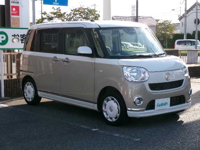 ダイハツ ムーヴ キャンバス X メイクアップ リミテッド SAⅢ 宮崎県 2018(平30)年 6.1万km パールホワイトⅢ/ナチュラルベージュマイカメタリック 2トーン 【 Smart Assist III 】/・衝突回避支援ブレーキ機能/・衝突警報機能（対車両・対歩行者）/・車線逸脱警報機能/・誤発進抑制制御機能/・先行車発進お知らせ機能/・コーナーセンサー（前方・後方）/・オートハイビーム/純正SDナビ/フルセグテレビ/パノラマモニター/フロント・サイド・バックカメラ/Bluetooth/USB/HDMI/DVD再生可能/両側パワースライドドア/ドライブレコーダー/オートライト/ETC/ドライブレコーダー/オートライト/スマートキー2個/純正フロアマット