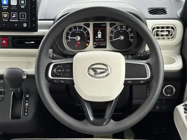 ダイハツ ムーヴ キャンバス ストライプス G 山口県 2023(令5)年 2.1万km シャイニングホワイトパール/スムーズグレーマイカメタリック 純正ナビ/9インチスマホ連携デイスプレイオーディオ/BT/HDMI/フルセグTV/両側パワースライド/前方ドライブレコーダー/衝突軽減ブレーキ/コーナーセンサー/フォグランプ/オートライト/オートホールド/保温機能付きカップホルダー/電動格納ミラー/純正フロアマット