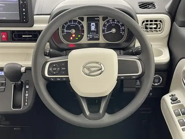 ダイハツ ムーヴ キャンバス ストライプス G 愛知県 2024(令6)年 0.3万km シャイニングホワイトパール/ファインミントメタリック 純正ナビ　全方位カメラ　禁煙車　フルセグＴＶ　Ｂｌｕｅｔｏｏｔｈ　シートヒーター　ドリンクホルダーヒーター　両側パワスラ　スマアシIII　衝突軽減装置　コーナーセンサー　ＬＥＤオートライト　電動パーキング　