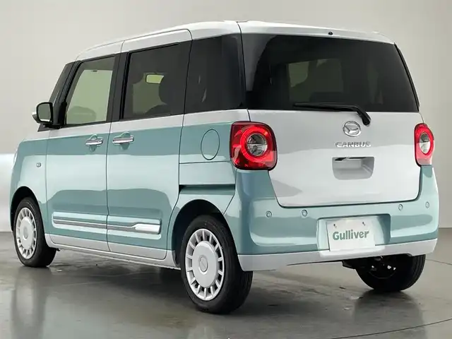 ダイハツ ムーヴ キャンバス ストライプス G 愛知県 2024(令6)年 0.3万km シャイニングホワイトパール/ファインミントメタリック 純正ナビ　全方位カメラ　禁煙車　フルセグＴＶ　Ｂｌｕｅｔｏｏｔｈ　シートヒーター　ドリンクホルダーヒーター　両側パワスラ　スマアシIII　衝突軽減装置　コーナーセンサー　ＬＥＤオートライト　電動パーキング　