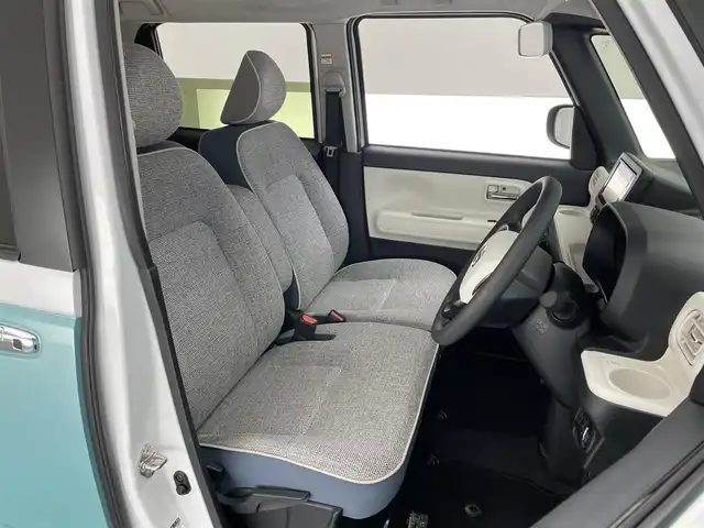 ダイハツ ムーヴ キャンバス ストライプス G 愛知県 2024(令6)年 0.3万km シャイニングホワイトパール/ファインミントメタリック 純正ナビ　全方位カメラ　禁煙車　フルセグＴＶ　Ｂｌｕｅｔｏｏｔｈ　シートヒーター　ドリンクホルダーヒーター　両側パワスラ　スマアシIII　衝突軽減装置　コーナーセンサー　ＬＥＤオートライト　電動パーキング　