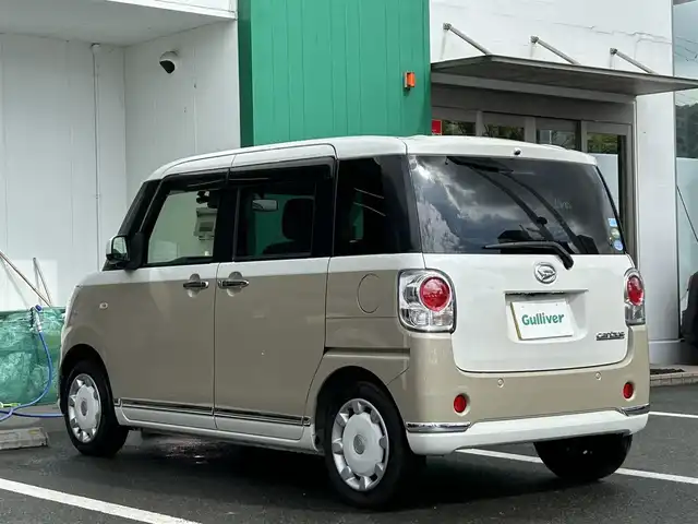 ダイハツ ムーヴ キャンバス G メイクアップ リミテッド　SAⅢ 京都府 2019(平31)年 7.3万km パールホワイトⅢ/ナチュラルベージュマイカメタリック 2トーン 〇純正ナビ/〇フルセグTV/〇バックカメラ/〇パノラマモニター/〇後席モニター/〇パワースライドドア（両側）/〇ETC/〇ドライブレコーダー/〇スマートアシスト3/〇衝突回避支援ブレーキ機能/〇車線逸脱警報機能/〇オートマチックハイビーム/〇LEDヘッドランプ/〇オートライト/〇オートエアコン/〇社外14インチフルホイールキャップ/〇キーフリーシステム/〇禁煙車