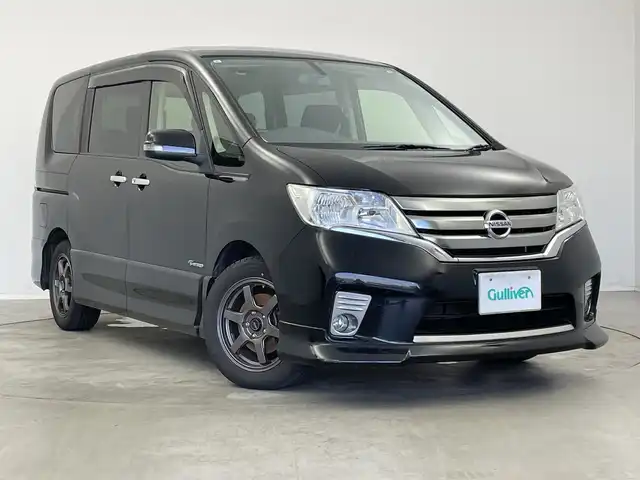 日産 セレナ ハイウェイスター S HV Vエアロ 新潟県 2013(平25)年 11.2万km スーパーブラック ワンオーナー/純正メモリナビ【MM513D-L】/　フルセグTV/Bluetooth/CD/DVD/USB/ALPINEフリップダウンモニター/両側パワースライドドア/バックモニター/ビルトインETC/アイドリングストップ/横滑り防止装置/オートライト