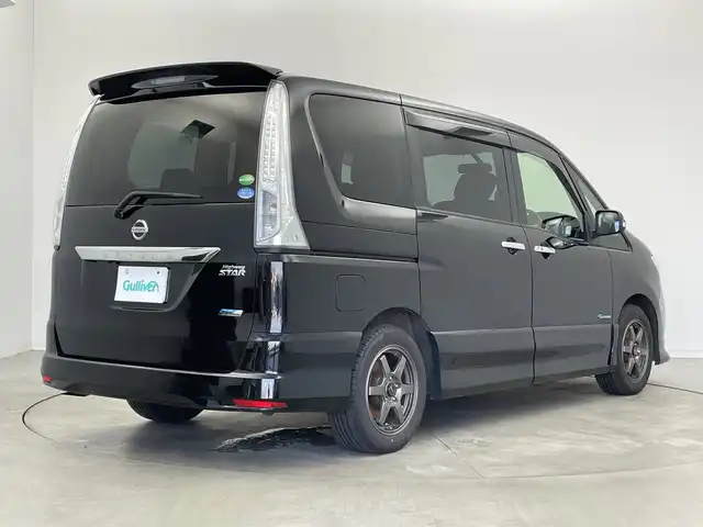 日産 セレナ ハイウェイスター S HV Vエアロ 新潟県 2013(平25)年 11.2万km スーパーブラック ワンオーナー/純正メモリナビ【MM513D-L】/　フルセグTV/Bluetooth/CD/DVD/USB/ALPINEフリップダウンモニター/両側パワースライドドア/バックモニター/ビルトインETC/アイドリングストップ/横滑り防止装置/オートライト