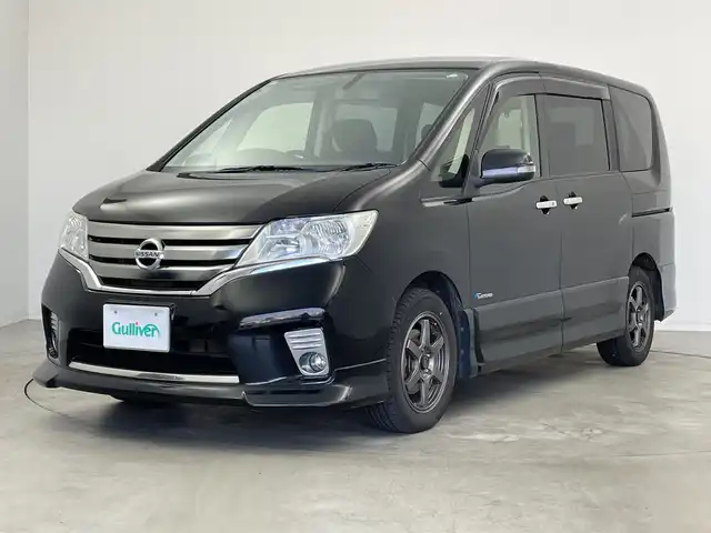 日産 セレナ ハイウェイスター S HV Vエアロ 新潟県 2013(平25)年 11.2万km スーパーブラック ワンオーナー/純正メモリナビ【MM513D-L】/　フルセグTV/Bluetooth/CD/DVD/USB/ALPINEフリップダウンモニター/両側パワースライドドア/バックモニター/ビルトインETC/アイドリングストップ/横滑り防止装置/オートライト