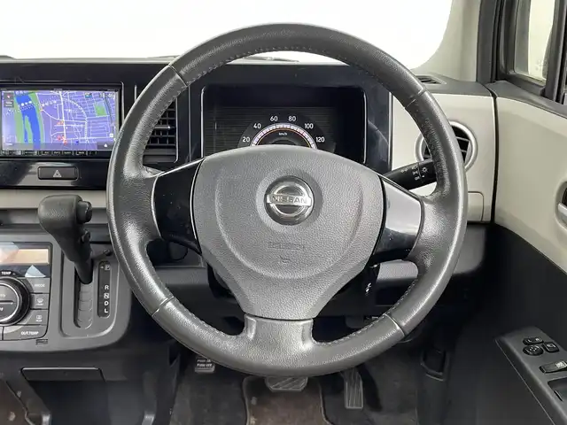 日産 モコ X 大分県 2014(平26)年 11万km アーバンブラウン ワンオーナー/社外ナビ　型式：NR-MZ40/【フルセグTV、DVD再生可、BT対応】/バックカメラ/プッシュスタート/スマートキー/ETC/アイドリングストップ/ヘッドライトレベライザー/電動格納ミラー/純正フロアマット/純正14アルミホイール/保証書、取説、スペアキー有り