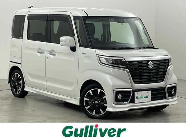 スズキ スペーシア カスタム HYBRID XS 福岡県 2018(平30)年 2.7万km ピュアホワイトP 社外８型ナビ（ＢＴ，フルセグＴＶ）　/バックカメラ　/ヘッドレストモニター　/ＥＴＣ　/コーナーセンサー　/衝突被害軽減ブレーキ　/レーンキープ　/アイドリングストップ　/両側電動スライドドア　/シートヒーター　/ＬＥＤ