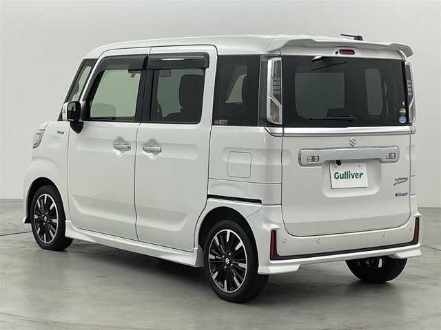 スズキ スペーシア カスタム HYBRID XS 福岡県 2018(平30)年 2.7万km ピュアホワイトP 社外８型ナビ（ＢＴ，フルセグＴＶ）　/バックカメラ　/ヘッドレストモニター　/ＥＴＣ　/コーナーセンサー　/衝突被害軽減ブレーキ　/レーンキープ　/アイドリングストップ　/両側電動スライドドア　/シートヒーター　/ＬＥＤ