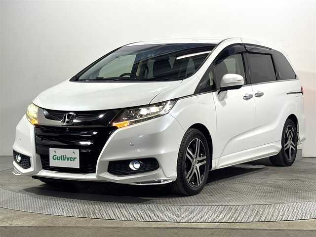 ホンダ オデッセイ アブソルート 20thアニバーサリー 大阪府 2014(平26)年 6.6万km ホワイトオーキッドパール 純正ナビTV 360カメラ 後席モニター ETC 両側パワースライドドア ハーフレザー パワーシート 衝突軽減 クルコン クリアランスソナー パドルシフト ドラレコ