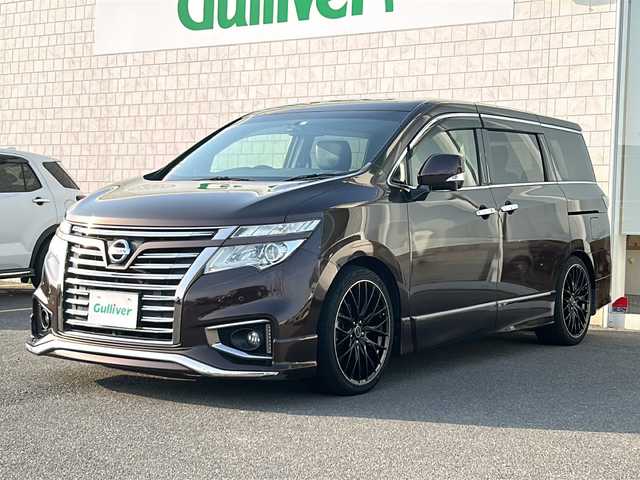 日産 エルグランド 香川県 2018(平30)年 6.7万km 茶 純正ナビ／フルセグＴＶ／両側パワースライドドア／２０インチ社外アルミ／ローダウン／フジツボマフラー／ＬＥＤヘッドライト／アラウンドビューカメラ／ＥＴＣ／クルーズコントロール／コーナーセンサー