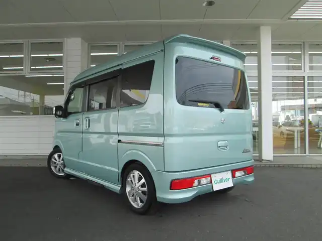 スズキ エブリィ ワゴン PZターボ スペシャル 千葉県 2018(平30)年 3.1万km ガーデニングアクアM ハイルーフ/純正ナビ、フルセグTV/バックカメラ/純正オーディオ【DVD/CD/BT/SD/USB】/レーダーブレーキサポート/両側パワースライドドア/左オートステップ/ローダウン(純正サス積込)/HIDヘッドライト&黄LEDフォグ(純正積込)/ナビ連動ステアリングスイッチ/革調シートカバー/メッキドアミラー(純正積込)/LED室内灯(純正積込)/社外ホーン(純正積込)/ルームミラー型前後ドライブレコーダー/ETC、スペアキー/取扱説明書/ナビ取扱説明書/新車時保証書/整備記録簿(R3/R5)