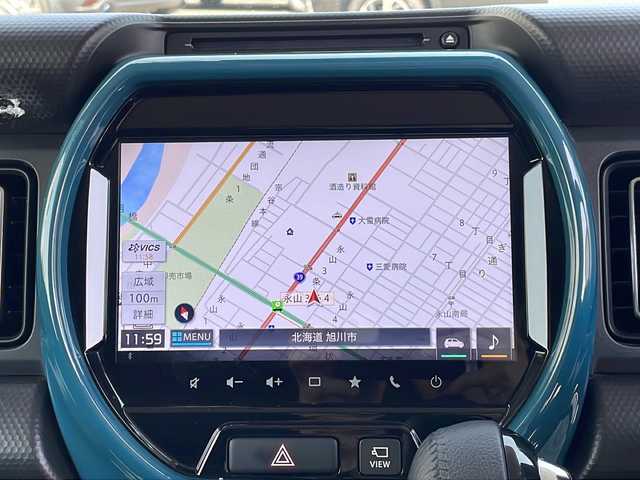 スズキ ハスラー HYBRID X ターボ 道北・旭川 2022(令4)年 1万km オフブルーM ・４ＷＤ/ターボ/・メーカーオプションスズキコネクト対応ナビ/　ＣＤ・ＤＶＤ・フルセグ・ＢＴ・USB/　全方位カメラ/・スズキセーフティサポート/　デュアルカメラブレーキサポート/　アクティブクルーズコントロール/　前後誤発進抑制機能/　車線逸脱抑制・警報機能/　先行車発信お知らせ/　ふらつき警報/　ハイビームアシスト/　標識認識機能/　後退時ブレーキサポート/　リアパーキングセンサー/・LEDオートライト、フォグライト/・スマートキー/・オープンカントリーR/T夏タイヤ/・社外１５インチアルミ/・純正１５インチアルミ冬タイヤ積込/・ルーフレール/・前席シートヒーター/・ドアミラーヒーター/・社外前後ドライブレコーダー/・パドルシフト/・ステアリングリモコン/・グリップコントロール/・ヒルディセントコントロール/・スペアキー１/・新車時保証書、取説