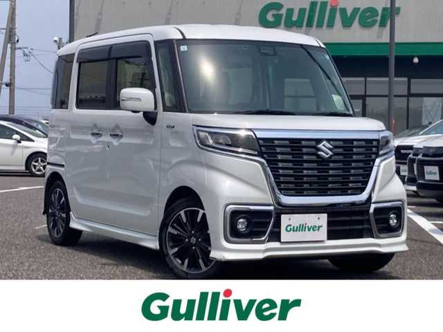 スズキ スペーシア カスタム HYBRID XS 島根県 2019(平31)年 6.2万km ピュアホワイトP 〇社外ナビ/〇フルセグTV/○Bluetooth/〇パワースライドドア（両側）/〇バックカメラ/〇ETC/〇ドライブレコーダー/〇セーフティサポート/〇デュアルセンサーブレーキサポート/○LEDヘッドライト/〇オートライト/〇リアサーキュレーター/〇オートエアコン/〇シートヒーター/〇キーレスプッシュスタート/〇禁煙車