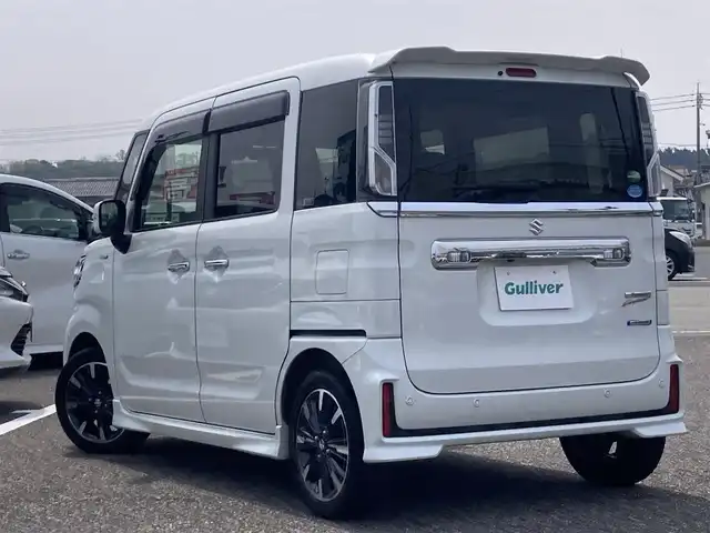スズキ スペーシア カスタム HYBRID XS 島根県 2019(平31)年 6.2万km ピュアホワイトP 〇社外ナビ/〇フルセグTV/○Bluetooth/〇パワースライドドア（両側）/〇バックカメラ/〇ETC/〇ドライブレコーダー/〇セーフティサポート/〇デュアルセンサーブレーキサポート/○LEDヘッドライト/〇オートライト/〇リアサーキュレーター/〇オートエアコン/〇シートヒーター/〇キーレスプッシュスタート/〇禁煙車