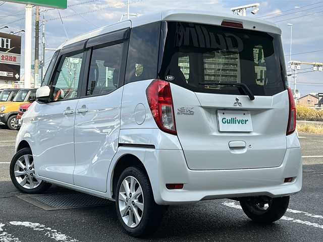三菱 ｅＫスペース G 徳島県 2014(平26)年 4.9万km シルキーホワイト 社外7型ナビ　MM113D-WM/（ラジオ/フルセグ/CD/BT/USB）/バックカメラ/ETC/片側電動スライドドア/社外フロアマット/ドアバイザー/電動格納ミラー/後席サーキュレーター/スペアキー/スマートキー/アイドリングストップ/取扱説明書/新車時保証書