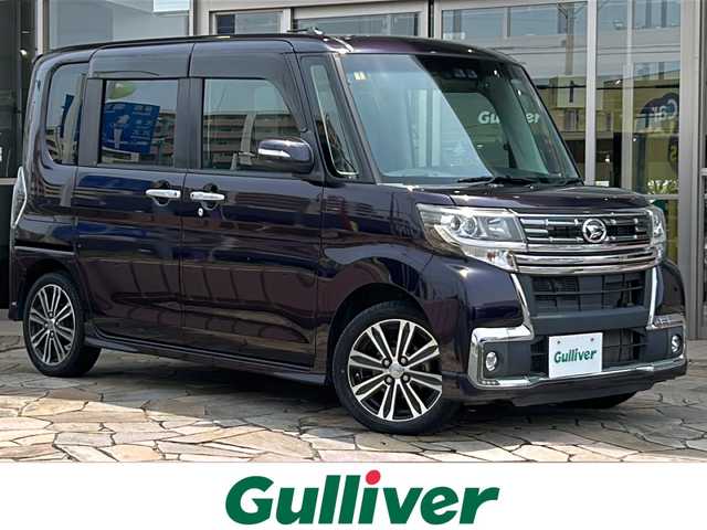 ダイハツ タント カスタム RS トップED SA Ⅲ 静岡県 2017(平29)年 5.3万km ナイトシャドーパープルクリスタルM ハーフレザーシート/社外ナビ/（Bluetooth／CD／DVD／USB／フルセグTV）/バックカメラ/前後ドライブレコーダー/ETC/両側パワースライドドア/運転席シートヒーター/後方コーナーセンサー/衝突被害軽減ブレーキ/LEDヘッドランプ/オートライト/オートマチックハイビーム/プッシュスタート/スマートキー