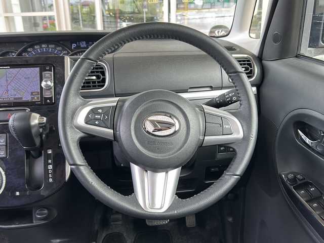 ダイハツ タント カスタム RS トップED SA Ⅲ 静岡県 2017(平29)年 5.3万km ナイトシャドーパープルクリスタルM ハーフレザーシート/社外ナビ/（Bluetooth／CD／DVD／USB／フルセグTV）/バックカメラ/前後ドライブレコーダー/ETC/両側パワースライドドア/運転席シートヒーター/後方コーナーセンサー/衝突被害軽減ブレーキ/LEDヘッドランプ/オートライト/オートマチックハイビーム/プッシュスタート/スマートキー