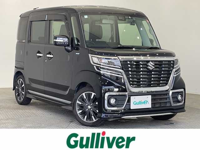 スズキ スペーシア カスタム HYBRID XS ターボ 栃木県 2018(平30)年 6.7万km ブルーイッシュブラックパール3 純正ナビ/（CD/DVD/フルセグTV/Bluetooth/SD/USB）/バックカメラ/デュアルセンサーブレーキサポート/ETC/前後ドラレコ/両側パワースライドドア/シートヒーター/サーキュレーター/禁煙車/オートライト/LEDヘッドライト/パドルシフト/横滑り防止装置/スマートキー/プッシュスタート/アイドリングストップ/ステアリングスイッチ/電動格納ミラー/純正アルミホイール/純正フロアマット