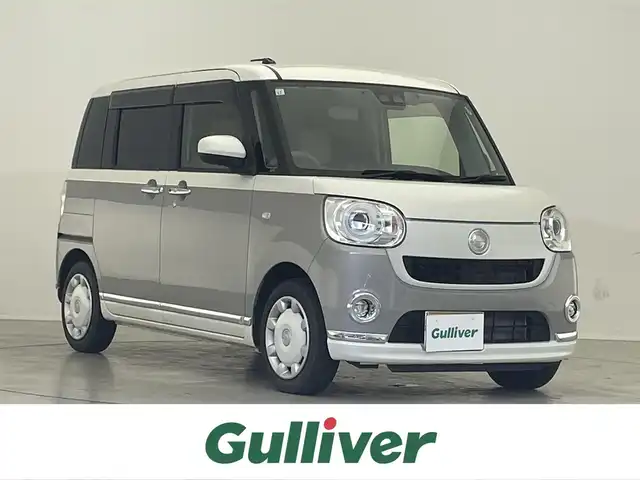 ダイハツ ムーヴ キャンバス G メイクアップ VS SAⅢ 滋賀県 2021(令3)年 3.5万km パールホワイトⅢ/スムースグレーマイカメタリック 2トーン 禁煙車/純正7インチナビ/（AM・FM・フルセグTV・USB・SD・Bluetooth）/両側パワースライドドア/運転席シートヒーター/前方ドライブレコーダー/コーナーセンサー/オートマチックハイビーム/オートライト/衝突被害軽減システム/ＥＴＣ/スマートキー/プッシュスタート
