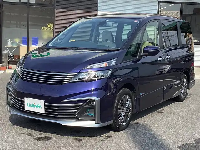 日産 セレナ ライダー プロパイロット E 岡山県 2016(平28)年 9.3万km アズライトブルー 純正ナビ/フリップダウンモニター/フルセグ/BT/バックカメラ/ETC/レザーシート/Ｄ/Ｎシートヒーター/両側パワースライドドア/純正16ＡＷ/LEDヘッドライト/オートライト/コーナーセンサー/アダプティブクルーズコントロール/プロパイロット/衝突軽減ブレーキ/レーンキープアシスト/オートホールド/スマートキー/プッシュスタート