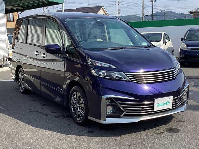 日産 セレナ ライダー プロパイロット E 岡山県 2016(平28)年 9.3万km アズライトブルー 純正ナビ/フリップダウンモニター/フルセグ/BT/バックカメラ/ETC/レザーシート/Ｄ/Ｎシートヒーター/両側パワースライドドア/純正16ＡＷ/LEDヘッドライト/オートライト/コーナーセンサー/アダプティブクルーズコントロール/プロパイロット/衝突軽減ブレーキ/レーンキープアシスト/オートホールド/スマートキー/プッシュスタート