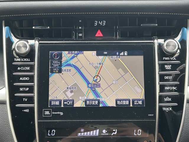 トヨタ ハリアー ハイブリッド プレミアム アドバンスドP 福岡県 2016(平28)年 9.5万km ブラック ワンオーナー/純正メーカーナビ（AM/FM/BT/フルセグTV/AUX)/JBLプレミアムサウンド/クルーズコントロール/パワーバックドア/全方位カメラ/モデリスタエアロ(フロント・サイド・リア）/前席パワーシート/シートメモリー機能/前席シートヒーター/ビルトインETC/クリアランスソナー/LEDヘッドライト/USB入力端子/レザーシート/純正フロアマット/純正18インチアルミホイール/スペア×1/取扱説明書/保証書