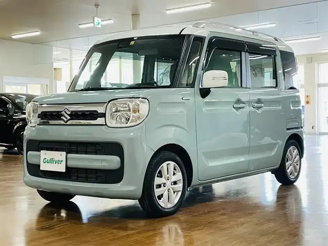 スズキ スペーシア HYBRID X 道央・札幌 2018(平30)年 5.1万km オフブルーメタリック/ホワイト2トーン 4WD/ワンオーナー/社外SDナビ/・フルセグTV/CD/DVD/BT/SD/バックカメラ/純正エンジンスターター/両側パワースライドドア /前席シートヒーター/スズキセーフティサポート/・デュアルセンサーブレーキサポート/・前後誤発進抑制機能/・車線逸脱警報機能/・先行車発進お知らせ機能/・標識認識機能/横滑り防止装置/前後コーナーセンサー/アイドリングストップ/純正フロアマット/純正ドアバイザー/ルーフレール/ウインカーミラー/オートライト/LEDヘッドライト/純正14インチAW/積込社外AW付き冬タイヤ/・155/65R14 ’18製 5mm/新車時保証書/取扱説明書/ナビ取扱説明書