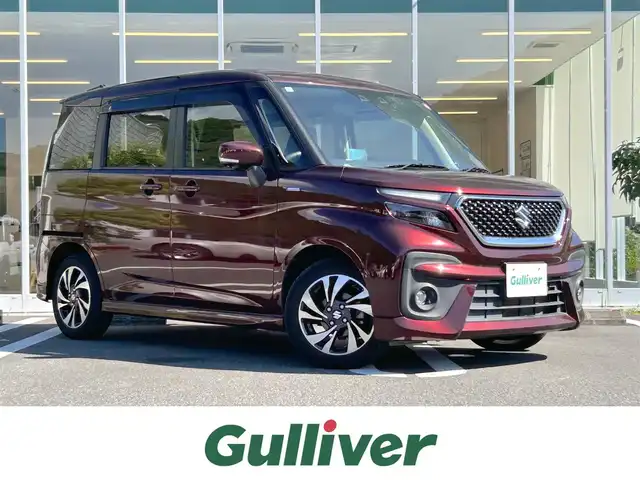 スズキ ソリオ バンディット HV MV 愛媛県 2021(令3)年 1.9万km メロウディープレッドパール 純正９インチナビ　フルセグＴＶ　スマホ連携　アップルカープレイ　全方位モニター　パワースライドドア　デュアルカメラブレーキサポート　ＥＴＣ　　コーナーセンサー　ヘッドアップディスプレイ　シートヒーター