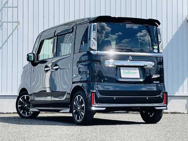 スズキ スペーシア カスタム HYBRID XS 熊本県 2021(令3)年 6.3万km ブルーイッシュブラックパール3 社外ディスプレイオーディオ/Bluetooth/DVD再生機能/スマートキー/（スペアキー1本）/クルーズコントロール/ETC/シートヒーター（運転席）/両側パワースライドドア/横滑り防止装置/レーンキープアシスト/オートライト/LEDヘッドライト /フォグランプ/後部コーナーセンサー/衝突被害軽減システム/車線逸脱防止装置/ステアリングスイッチ/電動格納ミラー