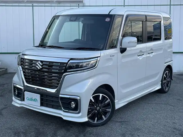 スズキ スペーシア カスタム HYBRID XS ターボ 山梨県 2018(平30)年 4.8万km ピュアホワイトP ワンオーナー/SDナビ（CN-RE04WD）/CD/DVD/FM/AM/Bluetooth/TV/バックカメラ/両側パワースライドドア/ETC/シートヒーター/純正15インチアルミホイール/クルーズコントロール/パドルシフト/コーナーセンサー/スペアキー/スマートキー/プッシュスタート/ステアリングスイッチ/アイドリングストップ/衝突被害軽減システム/横滑り防止装置/ISOFIX/ウィンカーミラー/ドアバイザー/フォグランプワンセグテレビ