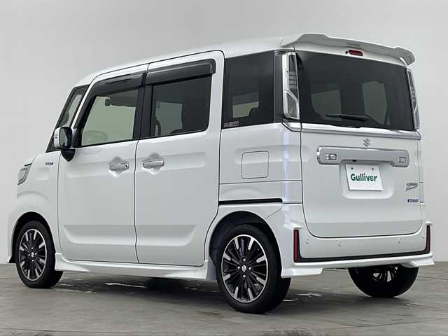 スズキ スペーシア カスタム HYBRID XS ターボ 鹿児島県 2021(令3)年 1.4万km パール 純正8インチナビ/（AM/FM/CD/DVD/Bluetooth）/全方位カメラ/両側パワースライドドア/レーダークルーズコントロール/衝突軽減システム/シートヒーター/フルセグTV/ハーフレザーシート/コーナーセンサー/純正アルミホイール/LEDヘッドライト/パドルシフト/オートマチックハイビーム/ドライブレコーダー/ETC/ステアリングスイッチ/スマートキー/プッシュスタート