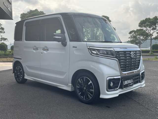 スズキ スペーシア カスタム HYBRID XS 宮崎県 2020(令2)年 6.1万km ピュアホワイトパール/ブラック2トーン ワンオーナー/禁煙車/全方位モニター/スズキセーフティ/純正SDナビ【CN-RZ853】/・CD/・DVD/・Bluetooth /・フルセグ/・SD/・USB/バックカメラ/ビルトインETC/社外前後ドライブレコーダー/ステアリングリモコン/ハーフレザーシート /運転席シートヒーター/両側パワースライドドア/純正LEDヘッドライト/フロントフォグランプ/オートライト/アイドリングストップ/純正フロアマット/純正15インチアルミ/保証書/取扱説明書