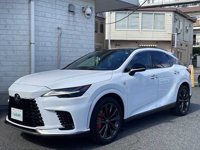 レクサス ＲＸ 350 Fスポーツ 神奈川県 2024(令6)年 0.6万km ホワイトノーヴァガラスフレーク ワンオーナー/サンルーフ/オレンジブレーキキャリパー/純正ナビ（フルセグTV/AM/FM/BT/USB/Miracast）/全方位カメラ/前後ドライブレコーダー/レーダークルーズコントロール/パドルシフト/クリアランスソナー/レーンキープアシスト/ブラインドスポットモニター/リヤクロストラフィックアラート/安心降車システム/パーキングサポートブレーキ/赤革シート/全席パワーシート/全席エアーシート＆シートヒーター/電動リアゲート/電動チルト/ステアリングヒーター/純正アルミ/ルーフレール/ETC2.0/スペアキー×1/カードキー×1/取扱説明書/保証書