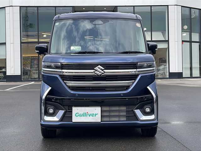 スズキ スペーシア カスタム HYBRID XS ターボ 青森県 2024(令6)年 0.1万km インディゴブルーメタリック/ブラック ・ワンオーナー/・4WD/・ターボ/・純正ナビ/・全方位カメラ/・Bluetooth/フルセグ/・衝突軽減ブレーキ/・レーンキープアシスト/・レーダークルーズコントロール/・シートヒーター/・ミラーヒーター/・ハンドルヒーター/・両側パワースライドドア/・ドラレコ付デジタルインナーミラー/・ビルトインETC/・社外フロアマット/・純正15AW/・純正LEDヘッドライト/・スペアキー有/・保証書・取説あり