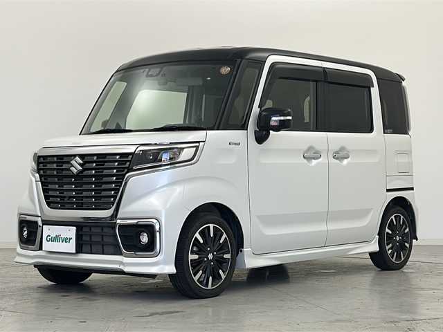 スズキ スペーシア カスタム HYBRID XS 宮城県 2019(平31)年 2.9万km ピュアホワイトパール/ブラック2トーン 禁煙車/両側パワースライドドア/運転席シートヒーター/ヘッドアップディスプレイ/スズキセーフティーサポート/・デュアルセンサーブレーキサポート/・パーキングソナー/・車線逸脱警報/・オートマチックハイビーム/・横滑り防止機能/純正8インチナビ/・BT.CD.DVD.SD/全周囲カメラ/フルセグテレビ/ETC/前方ドライブレコーダー/プッシュスタート/スマートキー/革巻きステアリング/ステアリングスイッチ/ハーフレザーシート/純正フロアマット/ロールサンシェード/シートバックテーブル/純正ドアバイザー/LEDヘッドライト/LEDフォグランプ/純正15インチアルミホイール/アイドリングストップ/コーナーセンサー