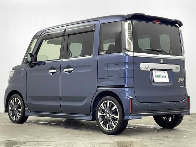 スズキ スペーシア カスタム HYBRID XS 鹿児島県 2023(令5)年 2.2万km 紺 純正8インチナビ/（AM/FM/CD/DVD/Bluetooth）/全方位カメラ/両側パワースライドドア/レーダークルーズコントロール/衝突軽減システム/ヘッドアップディスプレイ/シートヒーター/フルセグTV/ハーフレザーシート/コーナーセンサー/純正アルミホイール/LEDヘッドライト/パドルシフト/オートマチックハイビーム/ドライブレコーダー/ETC/ステアリングスイッチ/スマートキー/プッシュスタート