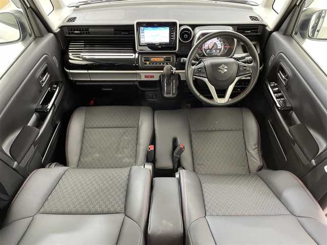 スズキ スペーシア カスタム HYBRID XS ターボ 滋賀県 2019(令1)年 3.5万km ピュアホワイトP 禁煙車/社外ナビ/（CD/DVD/Bluetooth/フルセグTV)/バックカメラ/ビルトインETC/前方ドライブレコーダー/両側パワースライドドア/ハーフレザーシート/運転席シートヒーター/リアソナー /クルーズコントロール/デュアルセンサーブレーキサポート/車線逸脱警報/LEDヘッドライト/オートライト/オートマチックハイビーム/アイドリングストップ/プッシュスタート/スマートキー/パドルシフト