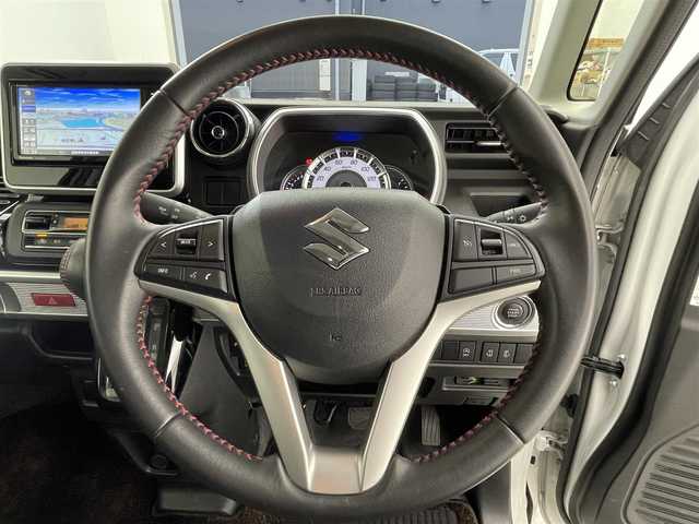 スズキ スペーシア カスタム HYBRID XS ターボ 滋賀県 2019(令1)年 3.5万km ピュアホワイトP 禁煙車/社外ナビ/（CD/DVD/Bluetooth/フルセグTV)/バックカメラ/ビルトインETC/前方ドライブレコーダー/両側パワースライドドア/ハーフレザーシート/運転席シートヒーター/リアソナー /クルーズコントロール/デュアルセンサーブレーキサポート/車線逸脱警報/LEDヘッドライト/オートライト/オートマチックハイビーム/アイドリングストップ/プッシュスタート/スマートキー/パドルシフト