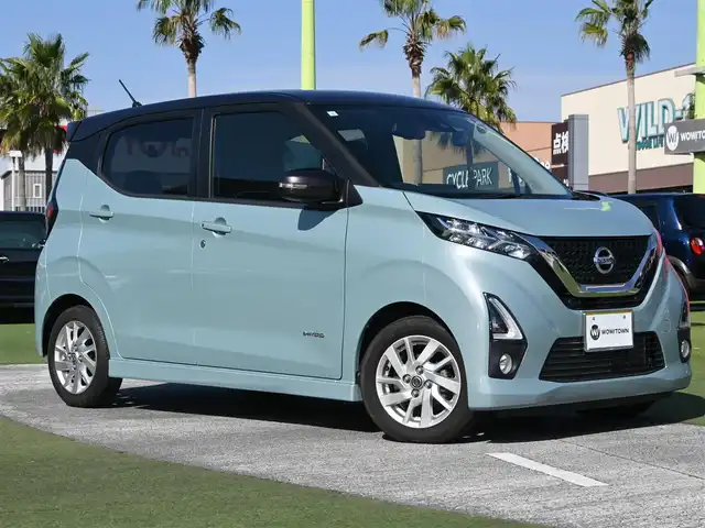 日産 デイズ ハイウェイスターX 熊本県 2019(令1)年 5.1万km アッシュブラウン/ソーダブルー エマージェンシーブレーキ/純正メモリーナビ/地デジTV/【CD再生機能　Bluetooth接続】/バックカメラ/ドライブレコーダー（DRV-MR450）/革巻きステアリング/ステアリングスイッチ/ETC/LEDヘッドライト/フォグライト/ウインカーミラー/コーナーセンサー/純正14インチアルミホイル/サイド/カーテンエアバッグ/インテリジェントキー